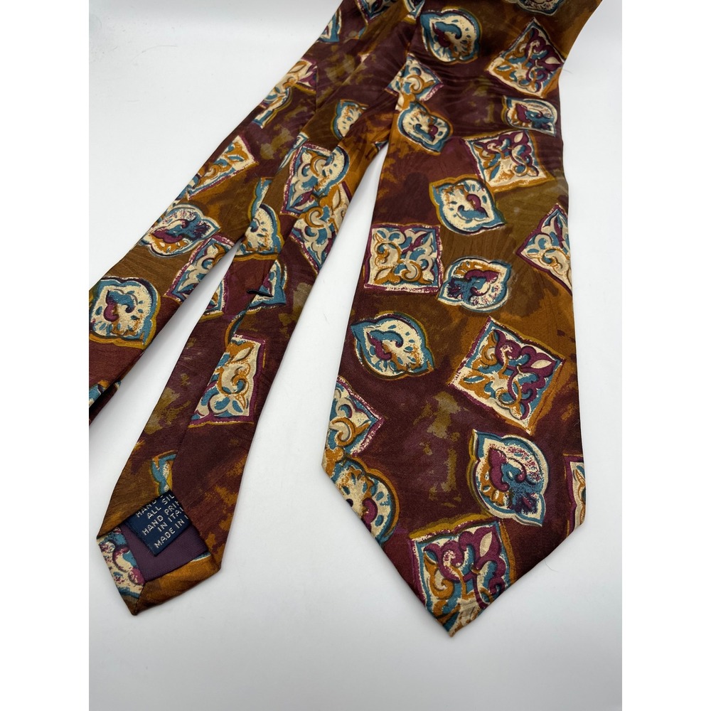 Kenneth Gordon New Orleans Mens Silk Tie Burgundy Gold Teal Medallion USA Made